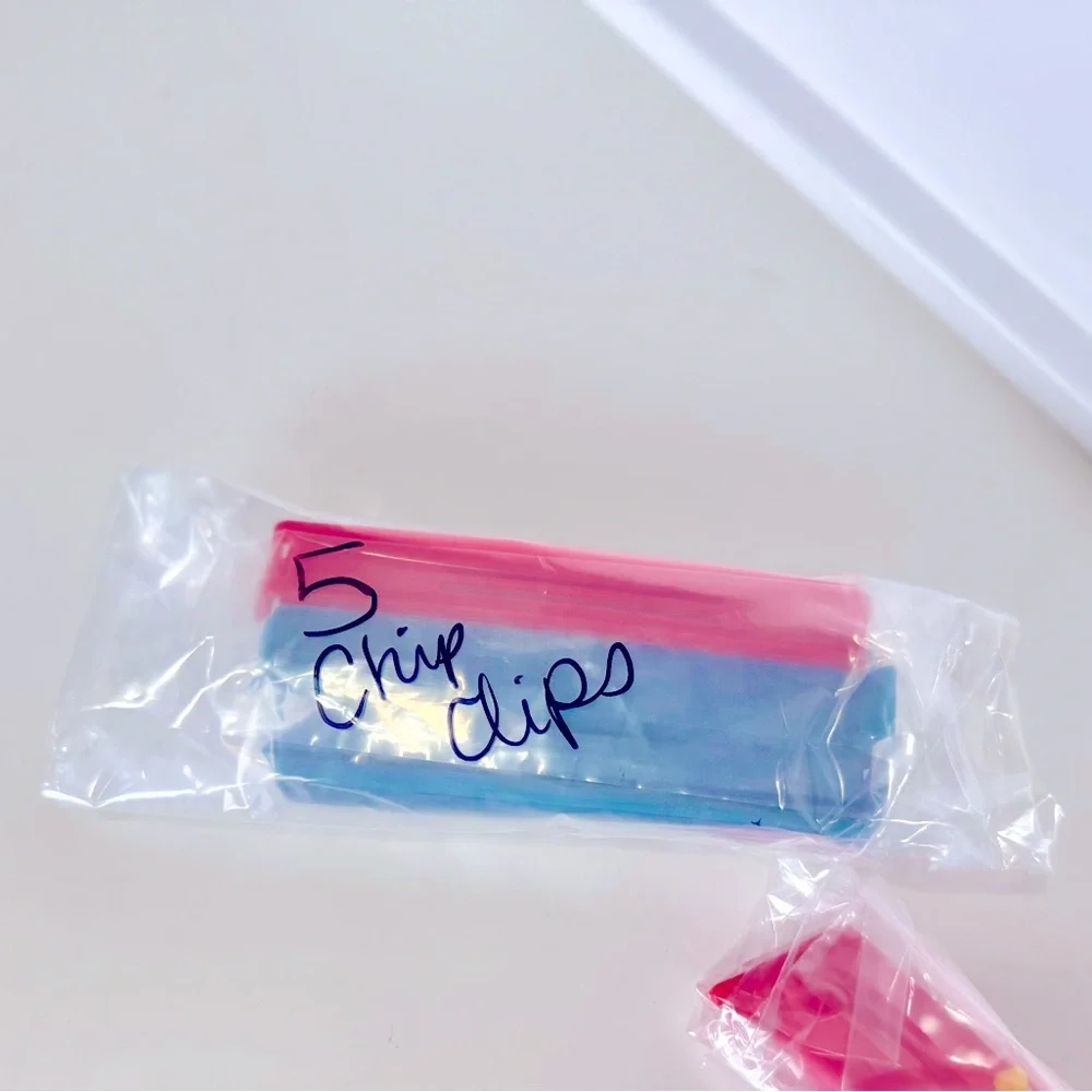 5 IKEA CHIP CLIPS Teal Blue & Red Plastic Food & Bag Storage Clips